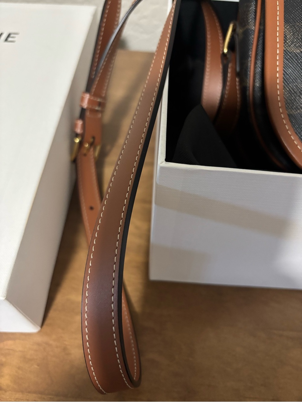 Celine Brown and Tan Triomphe Canvas Shoulder Bag - Picture 7 of 9